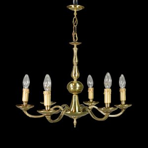 Antique French Louis XVI Style Six Light Bronze Chandelier, 1920s