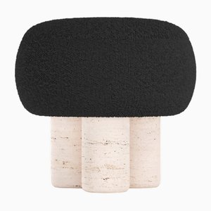 Hygge Stool in Boucle Black Fabric and Travertino by Saccal Design House for Collector