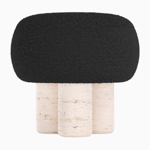 Tabouret Hygge en Tissu Noir Boucle et Travertino par Saccal Design House pour Collector