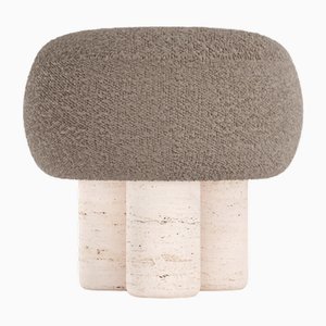 Tabouret Hygge en Tissu Marron Bouclé et Travertino par Saccal Design House pour Collector