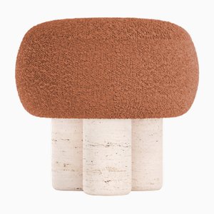 Hygge Stool in Boucle Burnt Orange Fabric and Travertino by Saccal Design House for Collector