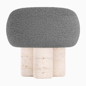 Hygge Stool in Boucle Charcoal Fabric and Travertino by Saccal Design House for Collector