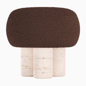 Hygge Stool in Boucle Dark Brown Fabric and Travertino by Saccal Design House for Collector