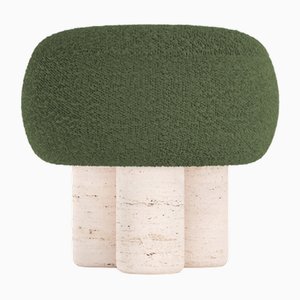 Hygge Stool in Boucle Green Fabric and Travertino by Saccal Design House for Collector