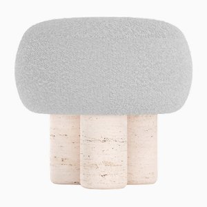 Tabouret Hygge en Tissu Gris Clair Bouclé et Travertino par Saccal Design House pour Collector