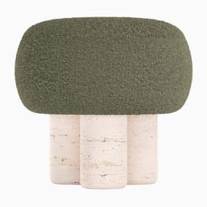 Hygge Stool in Boucle Olive Fabric and Travertino by Saccal Design House for Collector