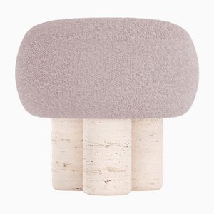 Hygge Stool in Boucle Rose Fabric and Travertino by Saccal Design House for Collector