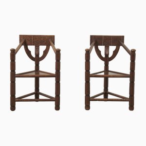 Set of Swedish Hand-Carved Oak Monk Chairs, 1960s