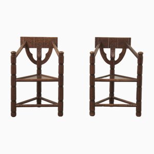 Swedish Hand-Carved Oak Monk Chairs, 1960s, Set of 2