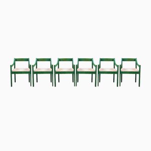 Silla Carimate verde de madera de abedul de Vico Magistretti, años 60. Juego de 6