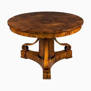 Table de Salle à Manger Biedermeier Ronde en Noyer, 19ème Siècle, Allemagne