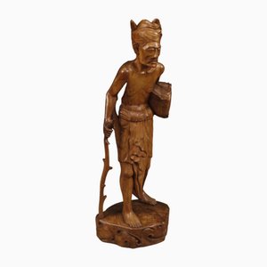 Escultura de personaje indio del siglo XX de madera exótica, años 70