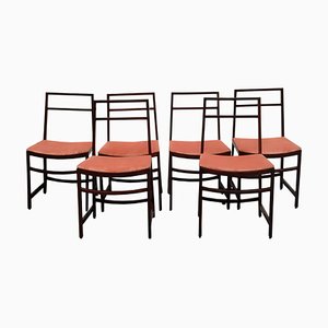 Orange Fabric and Wood Chairs Renato Venturi for Mim, Italy, 1960s, Set of 6