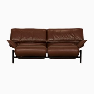 Porch Leather Loveseat Brown Sofa by Vico Magistretti for Cassina