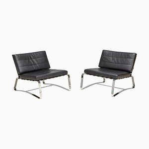Black Leather Delaunay Lounge Chairs by Rodolfo Dordoni for Minotti, 1990s, Set of 2