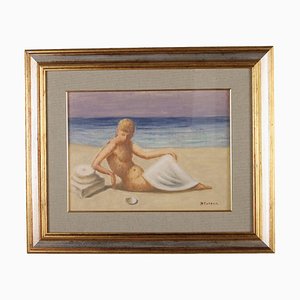 Primo Carena, Figurative Scene, Oil Painting, Framed