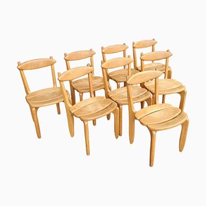 Oak Chairs attributed to Guillerme and Chambron for Votre Maison, Set of 8
