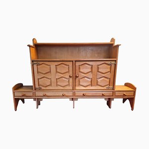 Brutalist Sideboard in Light Oak attributed to Guillerme Et Chambron