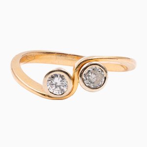 Contrarier Ring aus 750er Gelbgold mit zwei Diamanten, 1970er