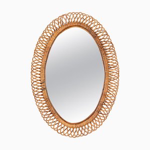 Large French Riviera Oval Mirror in Rattan and Wicker by Franco Albini, Italy, 1960s