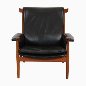 Bwana Chair in Black Leather and Teak from Finn Juhl, 1960s
