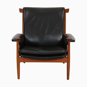 Chaise Bwana en Cuir Noir et Teck de Finn Juhl, 1960s