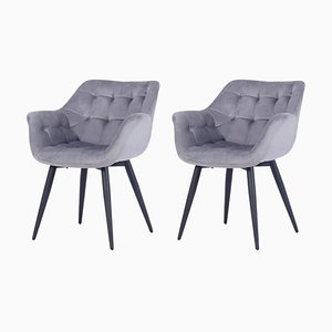 Set of Spanish Armchairs in Gray Velvet by Spanish Manufactory