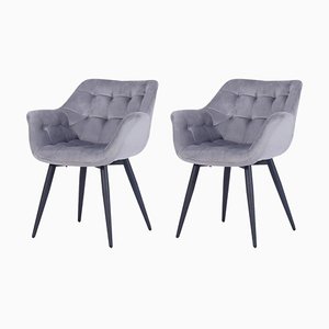 Spanish Armchairs in Gray Velvet by Spanish Manufactory, Set of 2