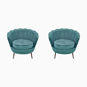 Armchairs in Turquoise Velvet by Spanish Manufactory, Set of 2