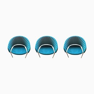 Sillas españolas en azul Pavo Real de Europa Antiques. Juego de 3
