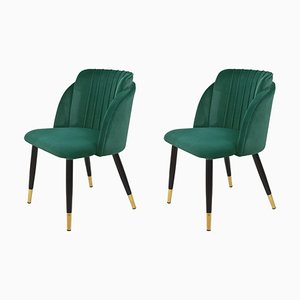 Spanish Chairs in Metal and Green Velvet by Spanish Manufactory, Set of 2