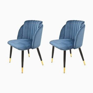 Spanish Chairs in Metal and Blue Velvet by Spanish Manufactory, Set of 2