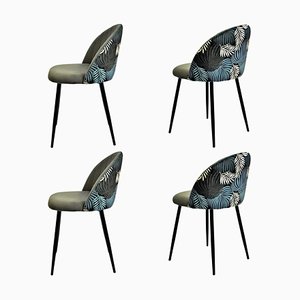 Chaises en Velours Gris avec Dossier Floral par Europa Antiques, Set de 4