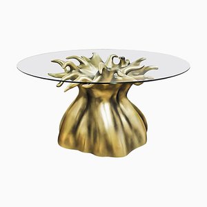Tempered Glass and Resin Dining Table in Aged Gold Leaf by Europa Antiques