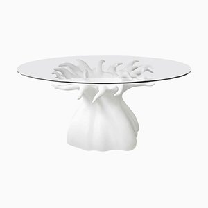 Mesa de comedor de vidrio templado y resina en blanco mate de Europa Antiques