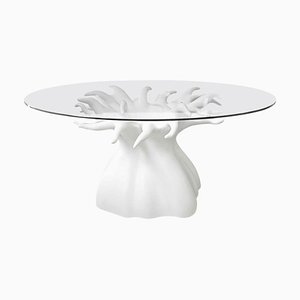 Tempered Glass and Resin Dining Table in White Mate by Europa Antiques