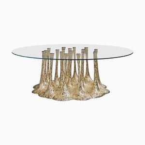 Mesa de comedor de vidrio y fibra de vidrio en pan de oro de Europa Antiques
