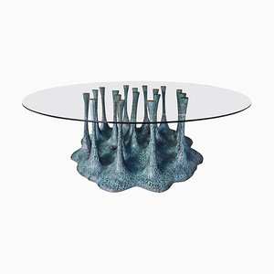 Mesa de comedor de vidrio y fibra de vidrio con acabado verdigris de Europa Antiques