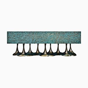 Sideboard in Wood Verdigris and Brass by Europa Antiques
