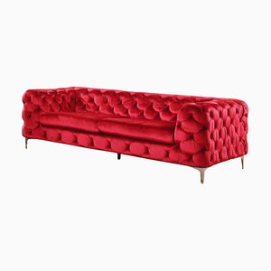Chester Three-Seater Sofa in Red Wine Velvet by Europa Antiques