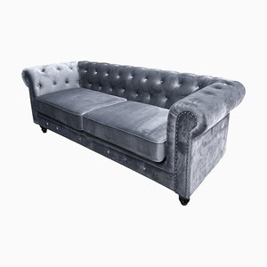 Chester Premium Three-Seater Sofa in Gray Velvet by Europa Antiques