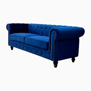 Chester Premium Three-Seater Sofa in Navy Blue Velvet by Europa Antiques