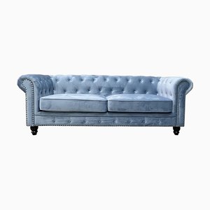 Chester Premium Drei-Sitzer Sofa in Altblau Samt von Europa Antiques