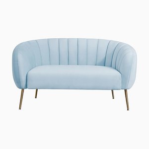 Hellblaues Zwei-Sitzer Sofa aus Samt von Europa Antiques