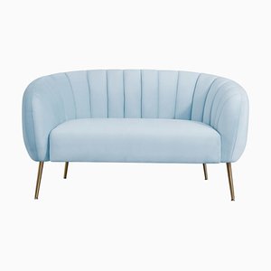 Light Blue Velvet Two-Seater Sofa by Europa Antiques