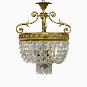 French Glass and Brass Chandelier, 1900s