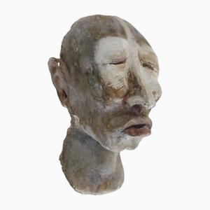 Ph Monaux, Face Sculpture, 1980s, Plaster & Terracotta
