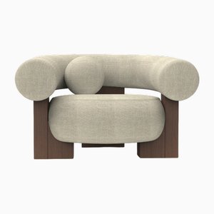 Fauteuil Cassette en Tissu Beige Spugna et Chêne Fumé par Alter Ego pour Collector