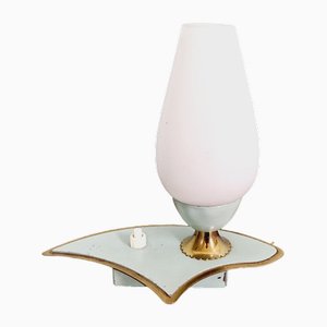 Lampada da comodino in metallo laccato in vetro bianco satinato, anni '50