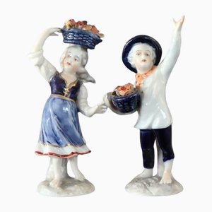 Figuras de porcelana de Capodimonte, años 90. Juego de 2